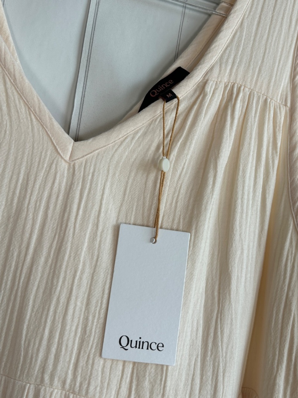 Quince size M gauze tiered maxi dress 100% organic cotton cream v-neck NEW - Picture 8 of 12